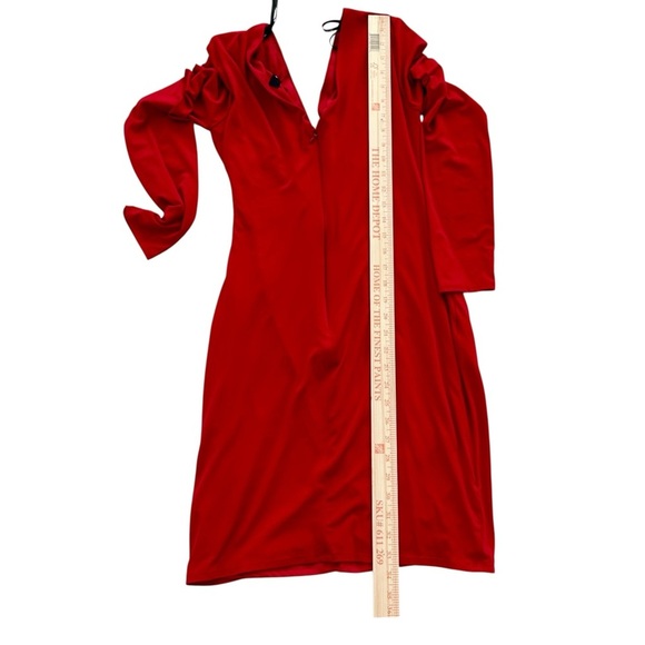 Guess Size 8 Bold Red Twist Front Bodycon Mini Dress | Long Sleeve V-Neck Fitted - Picture 10 of 14